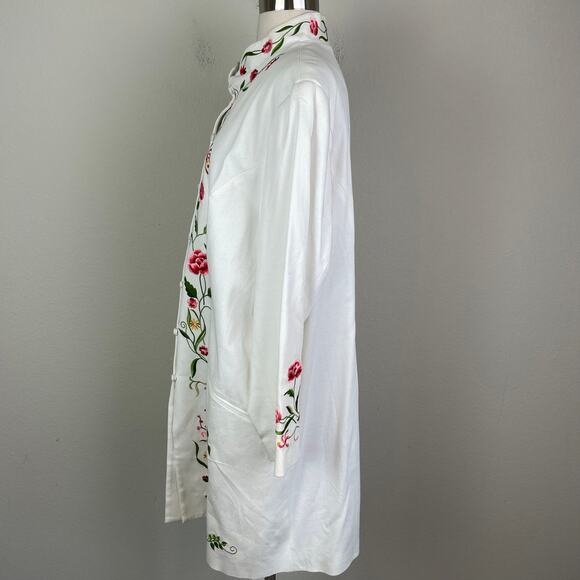 Victor Costa White Floral Embroidered Long Line Coat 1X - Picture 6 of 8